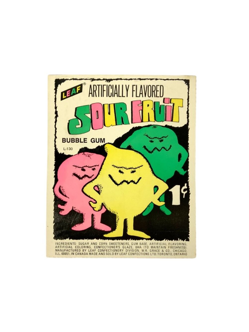 Vintage 1970s Leaf Sour Fruit Bubble Gum Vending Machine Card Insert Advertising